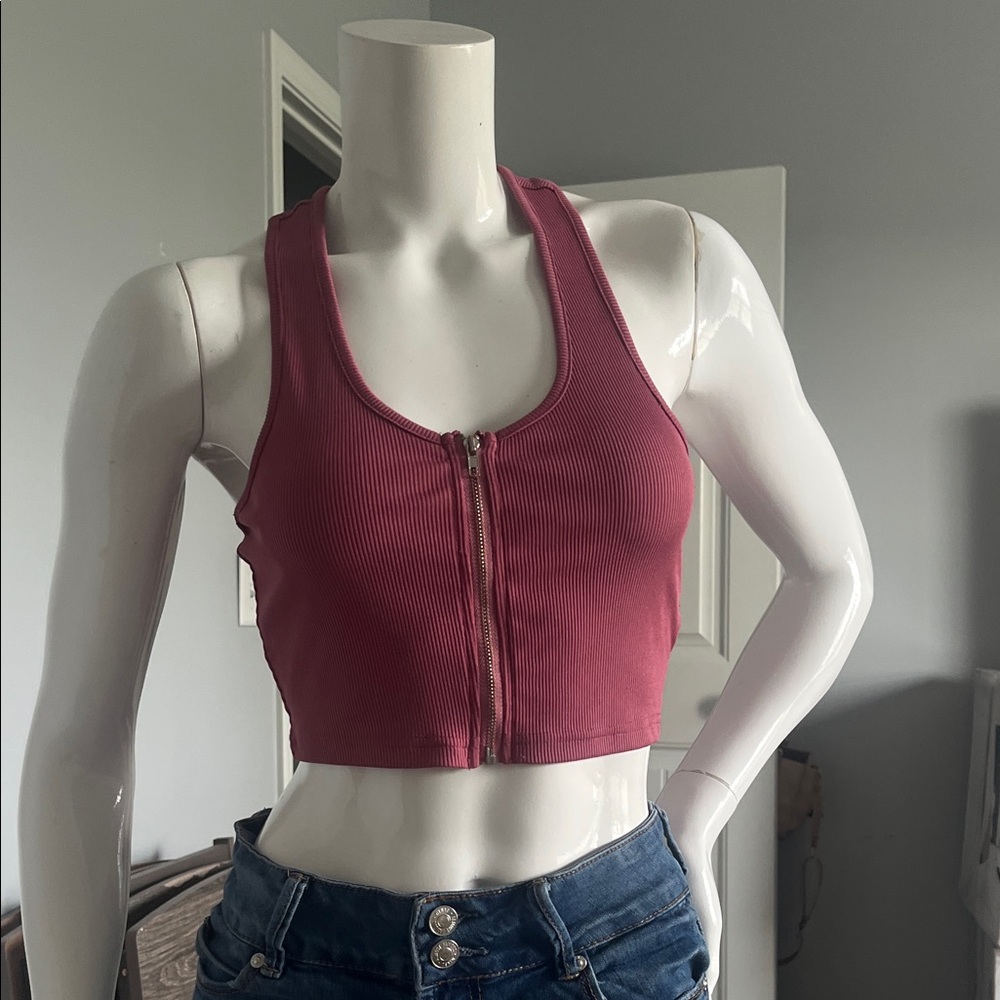 SHEIN Burgundy Zip-Front Tank Top